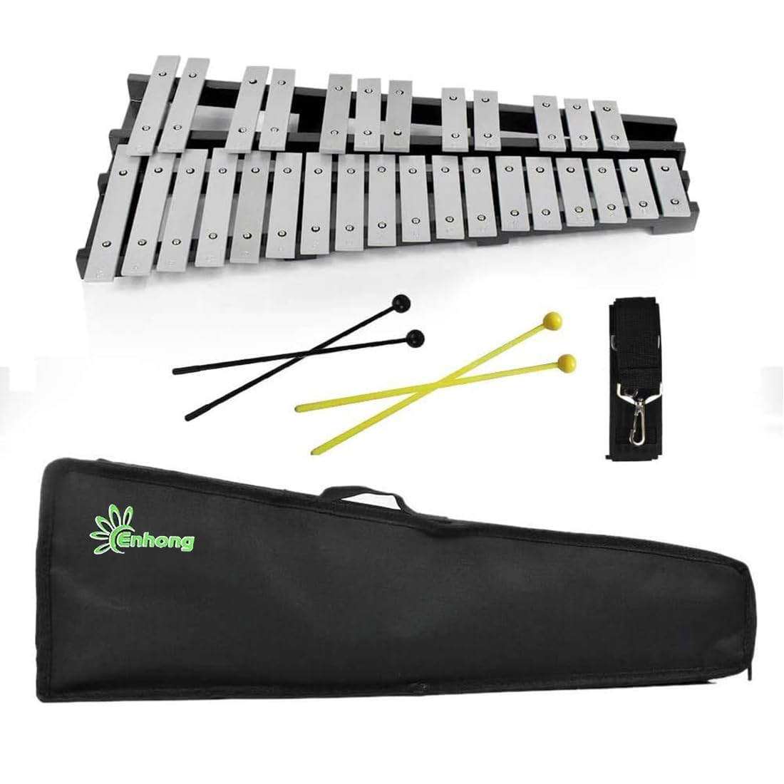 

Enhong Folding Tabletop Metallophone, 30 Notes, 2 Mallets, Thanksgiving Day Gift, Christmas Gift, with Storage Bag (Silver)