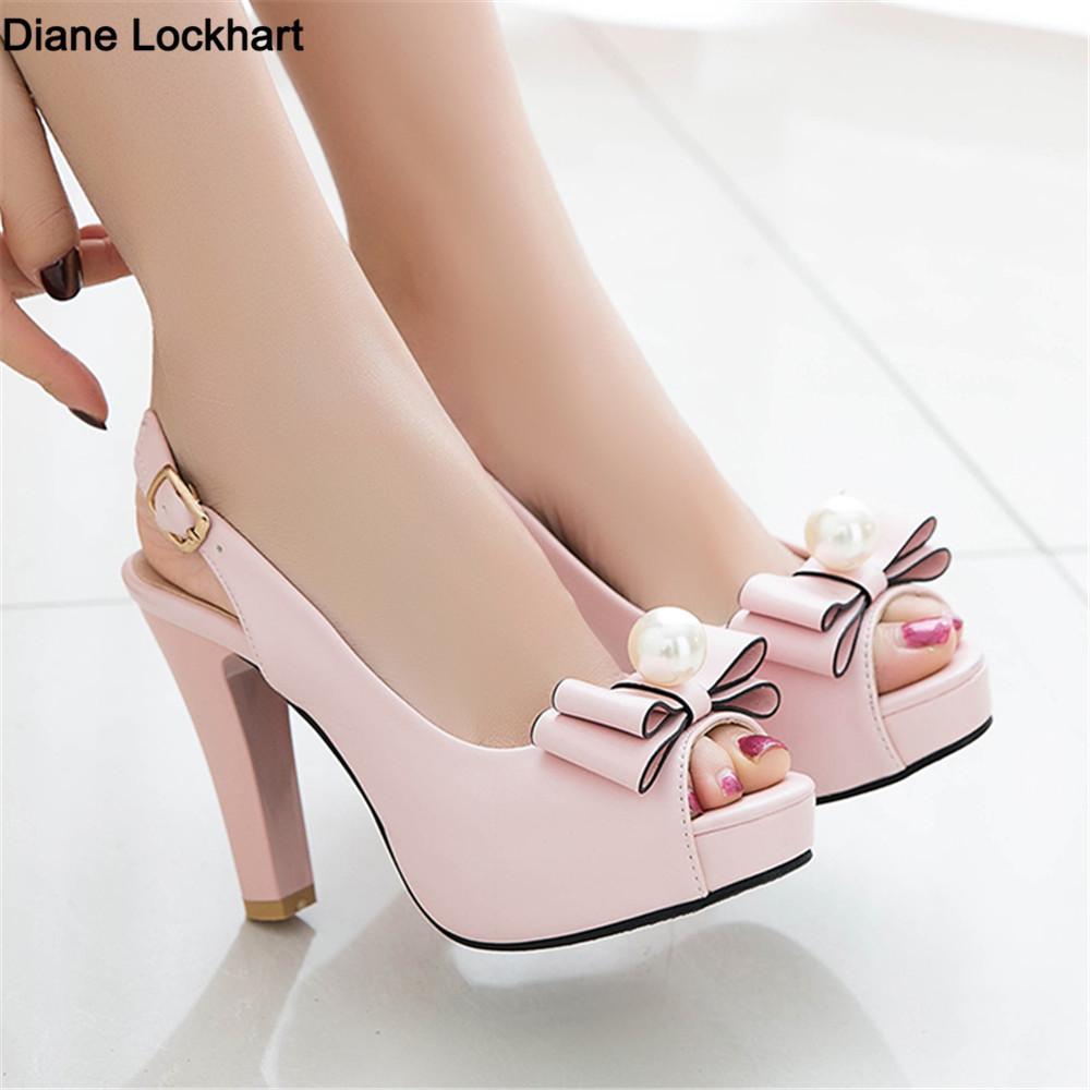 Fashion 2025 Summer Women Platform High Heels Fashion Bow Peep Toe Slingbacks Ladies White Pink Black Bride Wedding Shoes Party Pumps