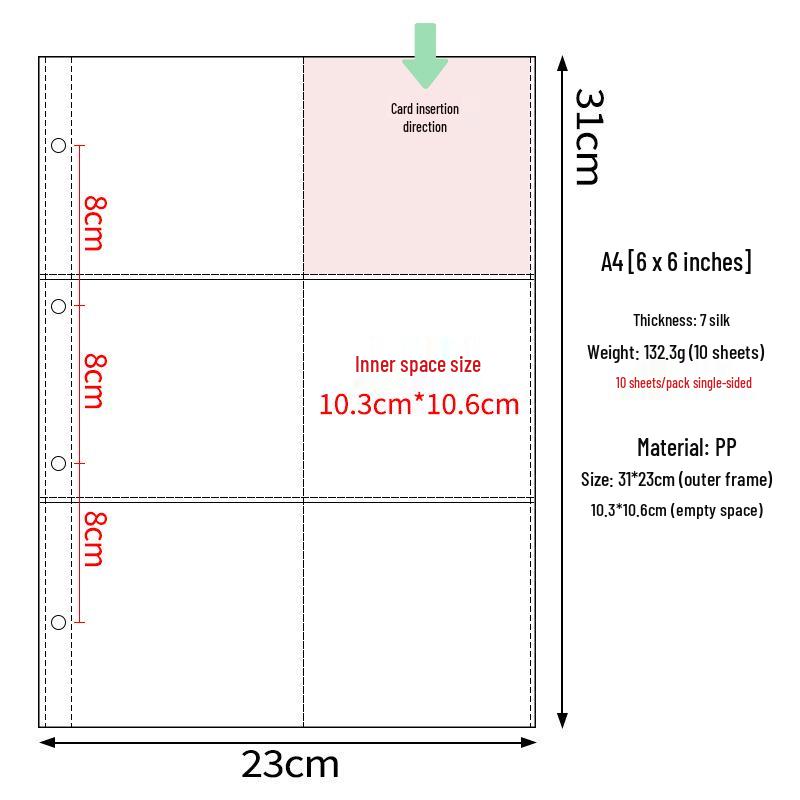 Transparent A4 and A5 Card Album Refills: 4-Pocket, 9-Pocket, 4-Inch Photo Pages
