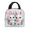 Cute Cartoon Two Little White Rabbits Insulated Lunch Bag for Women Cooler Thermal Food Box Tote Leakproof Lunch Boxes Container