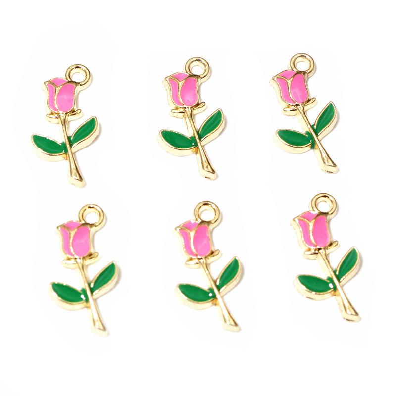 20pcs 18x9mm Enamel Rose Flower Charms Pendant Small DIY Jewelry Making Accessories Findings for Necklace Bracelet Earrings