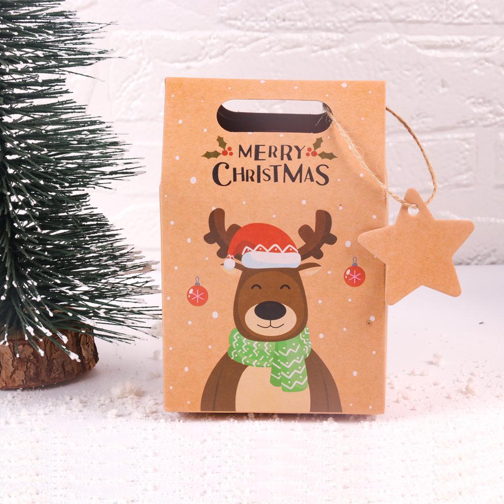 6/12pcs Christmas Candy Gift Box with Tag Kraft Paper Santa Cookies Gift Packing Bags Xmas New year Party Favor Pouch Wrapping