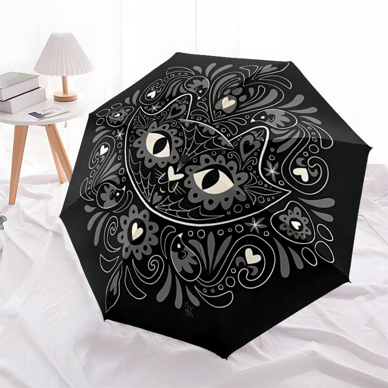 1pc Cat Mandala Automatic Open/Close Umbrella, Windproof, Folding Compact Umbrella with Lightweight Design for Women/Men029