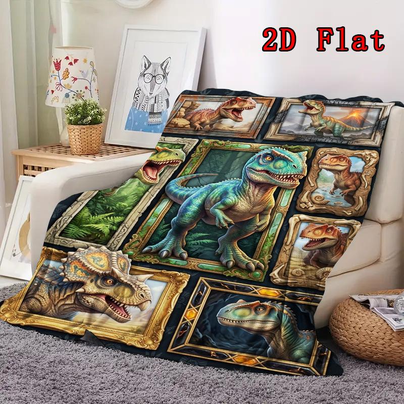 Dinosaur Collage 2D Flat Pattern Flannel Blanket, High quality All Seasons, Home Decor, Warmth and Comfort, Perfect for Christmas Gifts.