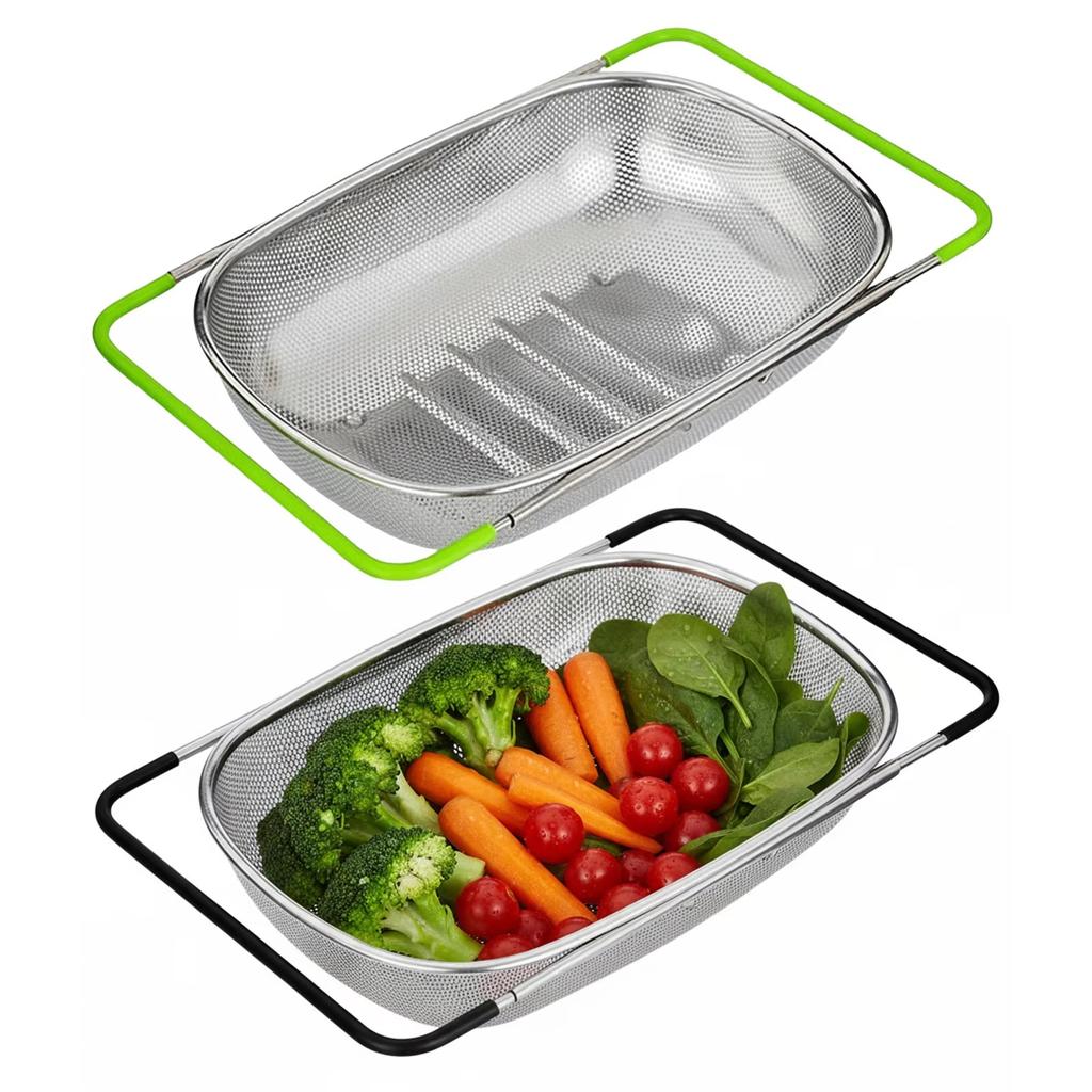 Extendable Stainless Steel Basket Strainer Over Sink Colander