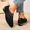 New Single Shoes for Autumn Women's Fashion Round Toe Suede Spliced Mesh Crystal Flower Soft Sole Non-Slip Low-Top Shoes