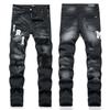 Trendy Youth Black Slim-fit Jeans Distressed Ripped Patchwork Elastic Mens Denim Pants Style 3529