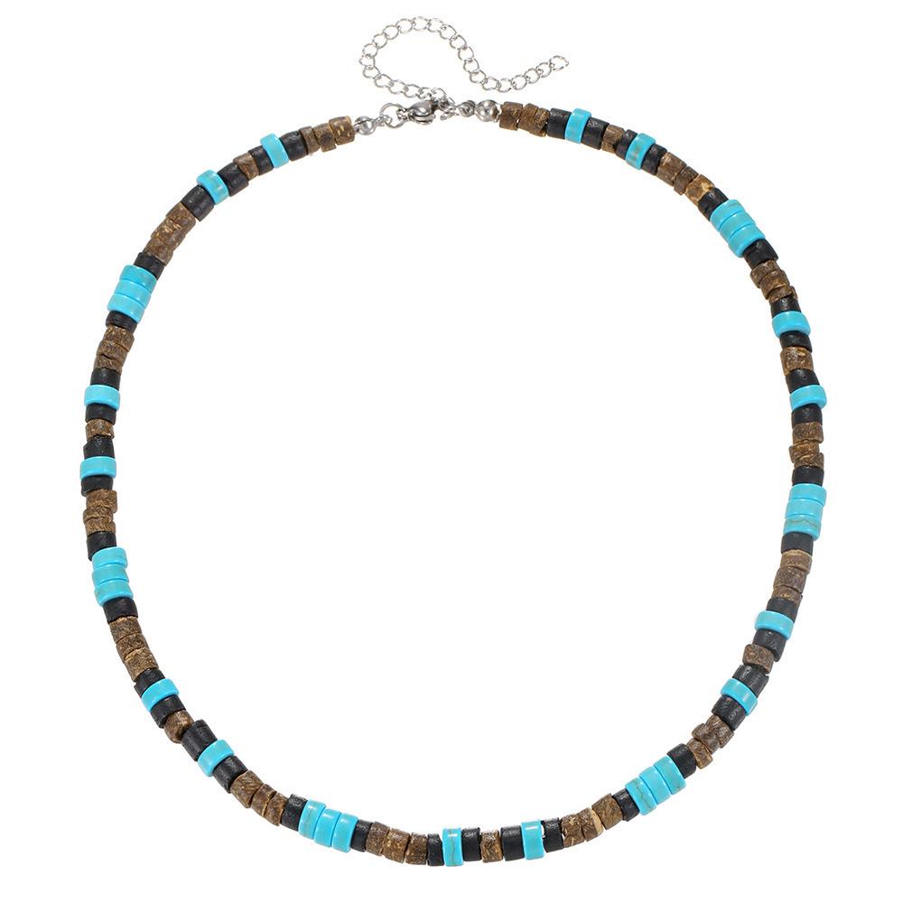 Europäische & Amerikanische Trendige Herren Hip-Hop Türkis & Kokosnussschalen Perlenkette