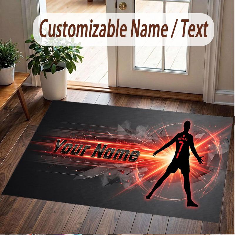 Custom Rug Cristiano Ronaldo Pattern Print Name Text Soft Non‑Slip Floor Carpet for Home Indoor Decoration
