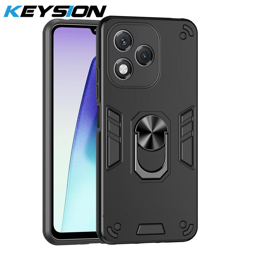 

KEYSION Противоударный бронированный чехол для HONOR 400 Lite 5G Мягкий силикон+ПК Металлическое кольцо-подставка Задняя крышка телефона для Huawei Honor 400 Lite for Honor 400 Lite чёрный