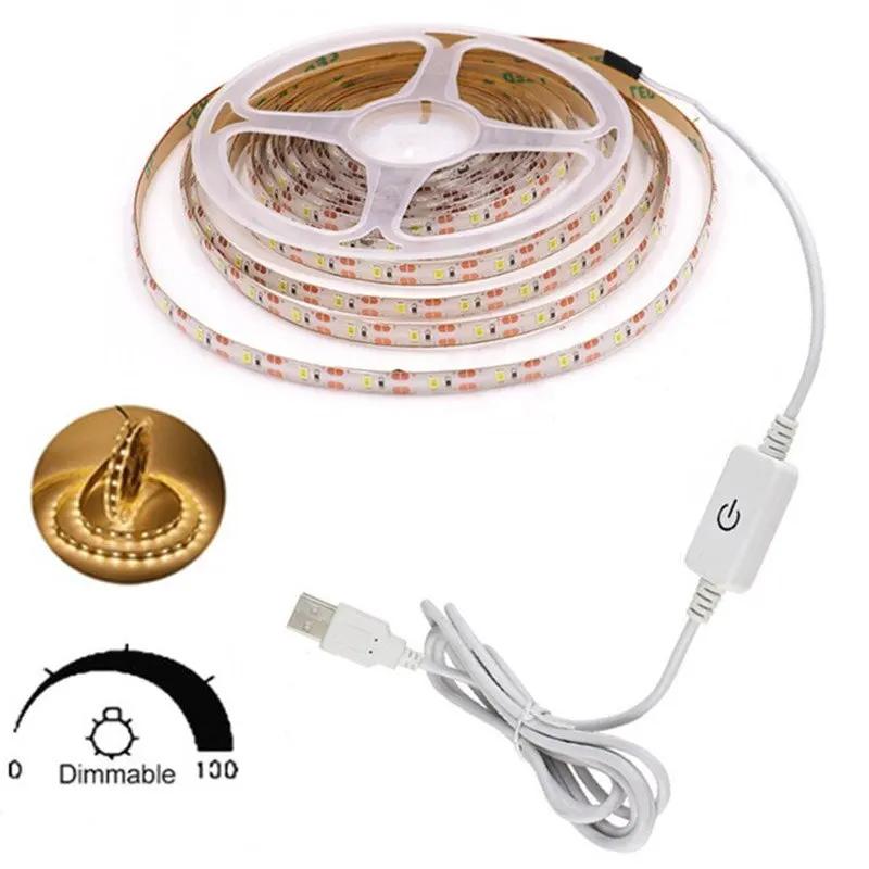 DC 5V LED Lights Strip 2835 Touch Switch Dimmer USB LED Tape Ribbon Flexible DIY Backlight Mirror Christmas Cabinet Room Decor