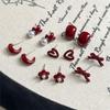 2024 Women's Fashion Zircon Earrings Red Simple Cute Girls Wedding Engagement Festive Zircon Set Wholesale
