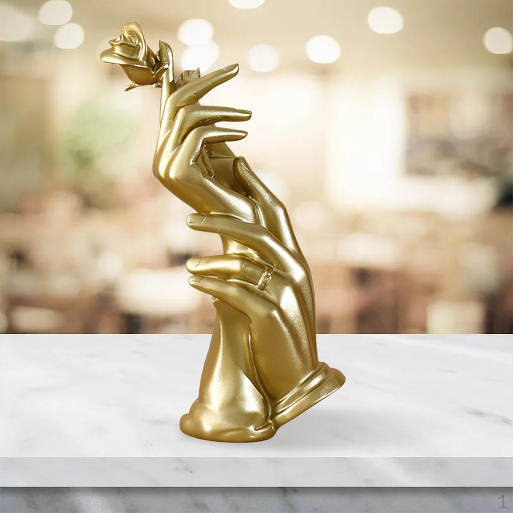 Creative Statue Rose Room Decoration, Resin Sculpture, Figurines Birthday Ornament, , Golden
