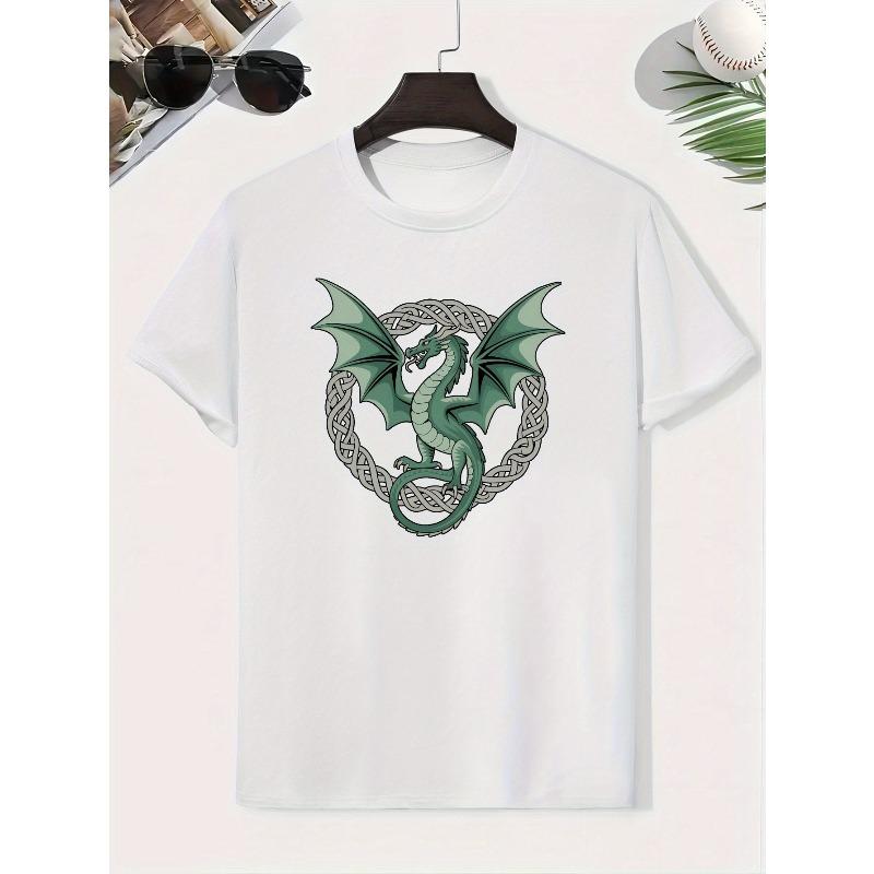 Kids Crew Neck Short Sleeve T-Shirt with Green Dragon Print 110