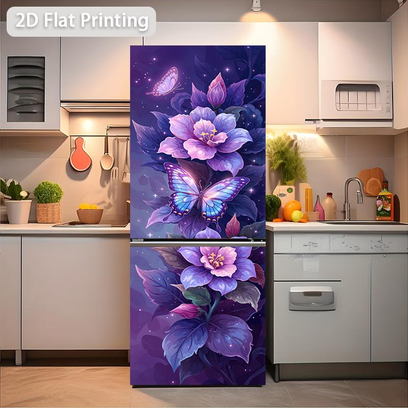 84Style Fridge Stickers Refrigerator Cover Door Landscape Plant Sea Vinyl Self Adhesive Kitchen Furniture Decor Wrap Freezer Sticker DIY
