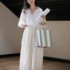White Moonlight Small White Dress~ Romantic French Holiday Style Lace-up Long Dress Women's Loose Dress