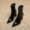 Autumn Winter Patent Leather Women Ankle Boots Fashion Thick Heel Shoes Female Short Booties Zapatos De Mujer