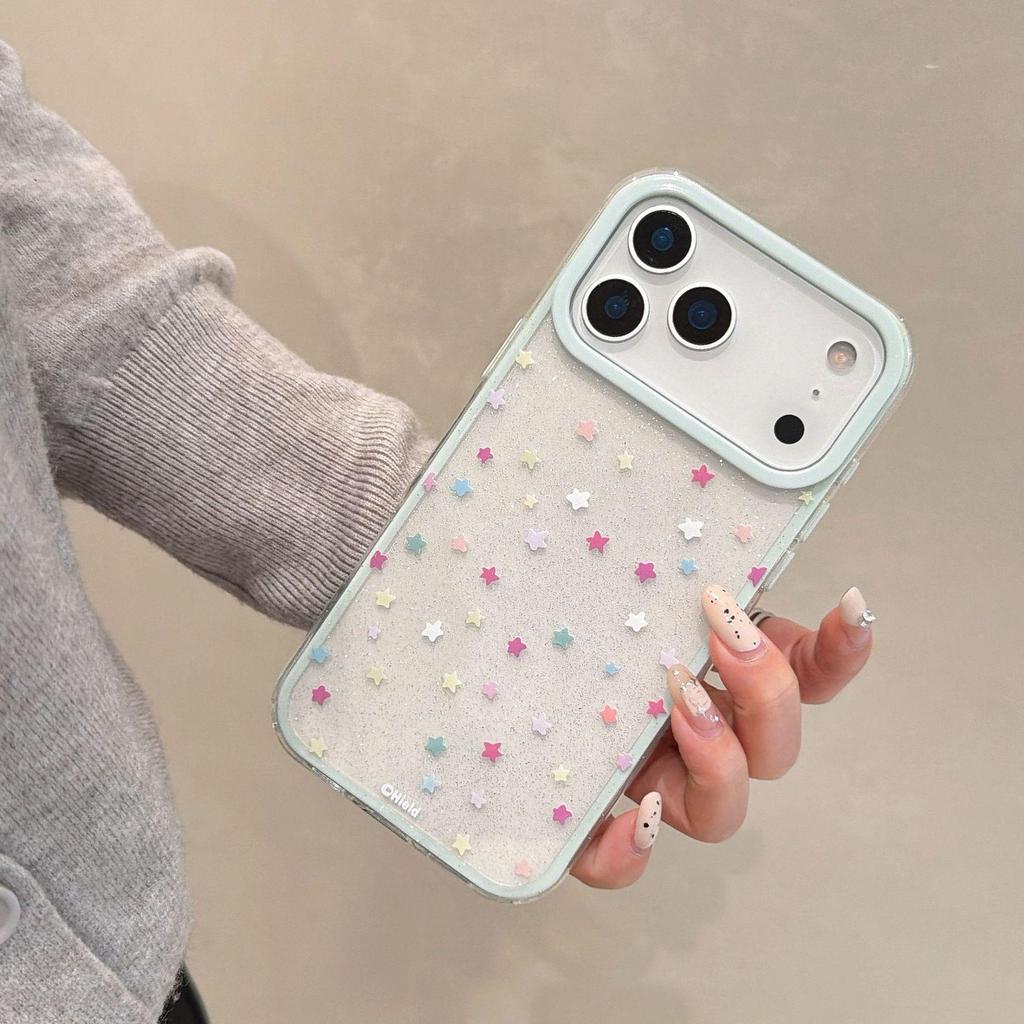 Minimalist Green Frame Starry Transparent Case for iPhone 17 Pro Max/16/15/14