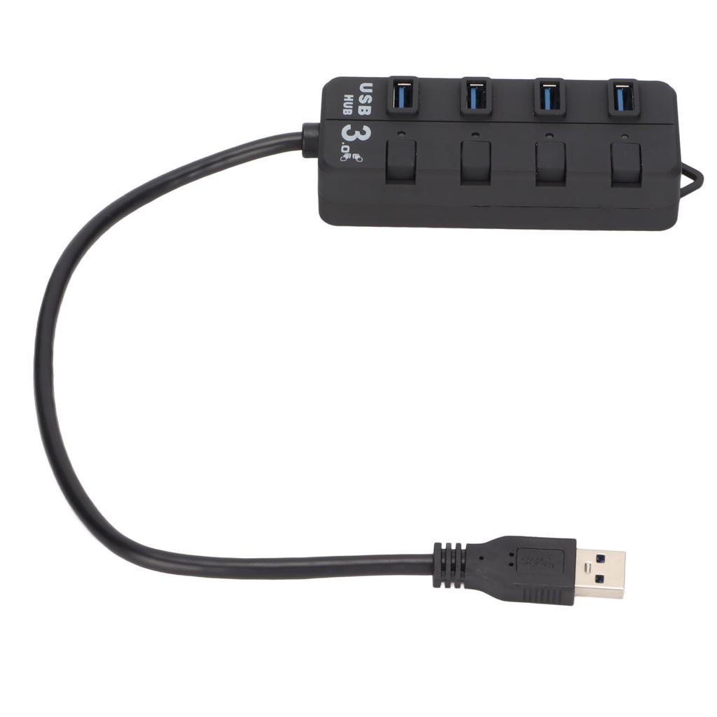 4 Ports USB HUB Independent Switch and LED Indication, USB 3.0 Divider for Computer Laptop PC Tablet Smart Phone Use - Black