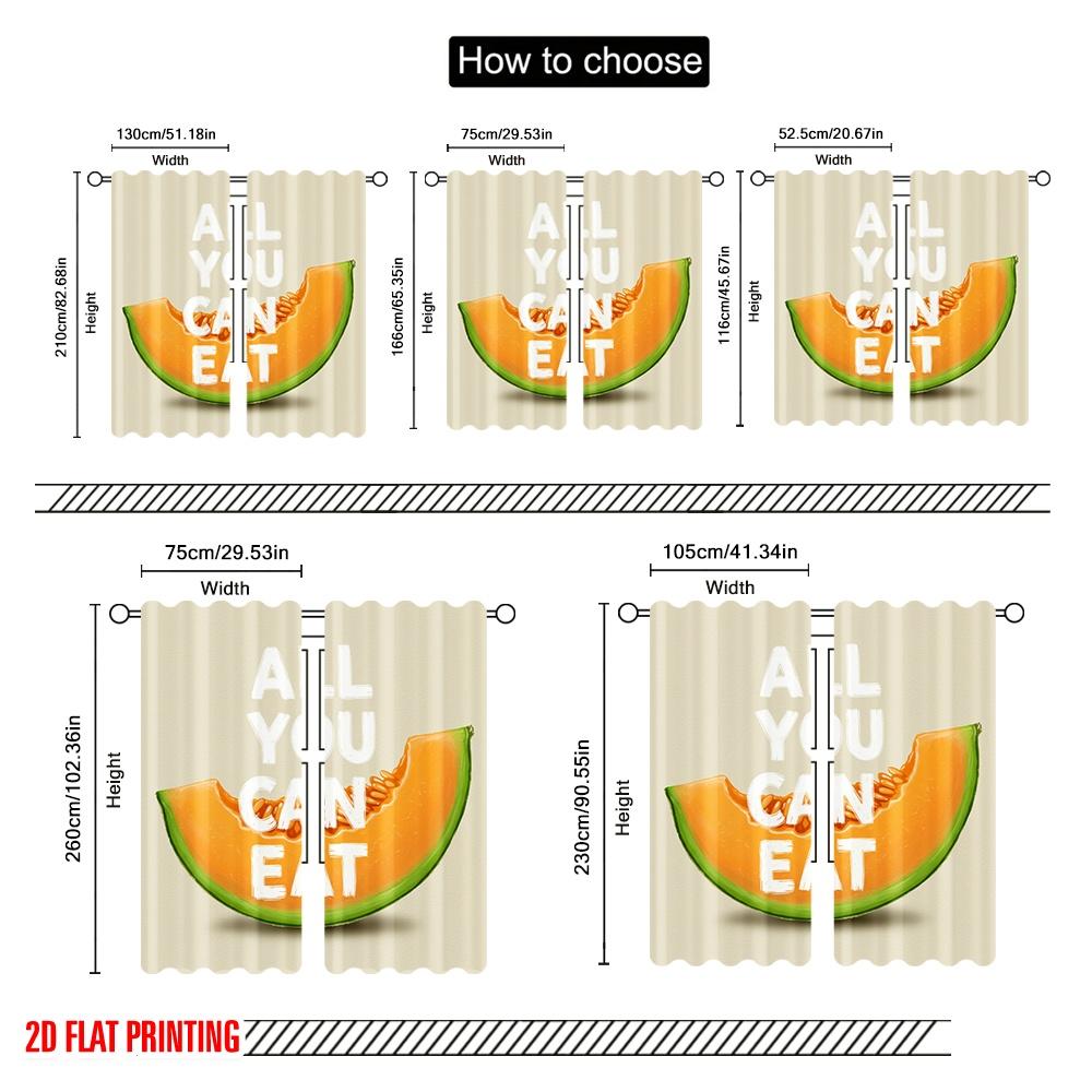 2pcs 2D flat printing Party Curtains Melon All You Can Eat 100% Polyester Without Electricity Festive Holiday for Holiday
