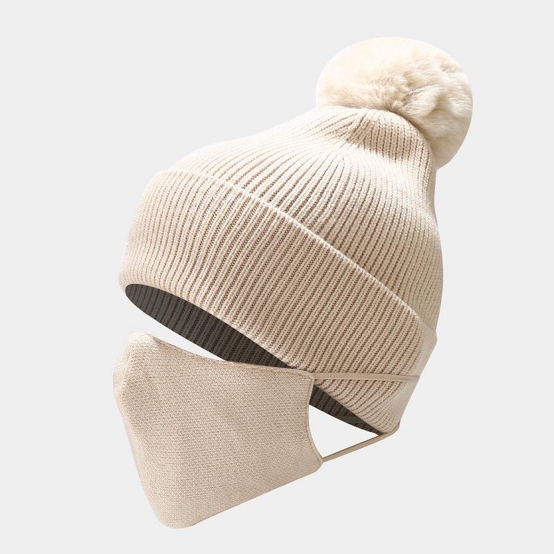 

Новая шапка с помпоном, набор масок, уличная защита от холода и ветра, детская шапка для родителей и детей, осенне-зимний набор из двух предметов: шапка и маска Child (50-54cm)