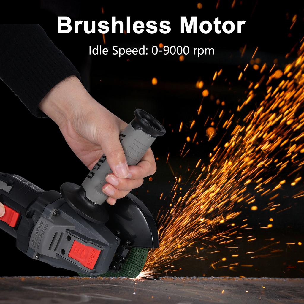 Cordless Angle Grinder 3 Speed Adjustment Electric Grinder Power Display Brushless Motor 21V 4000mah Battery for Cutting Polishing Grinding Metal and