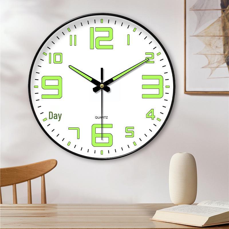 12-Inch Silent Luminous Wall Clock - Creative Fluorescent Bedroom Décor