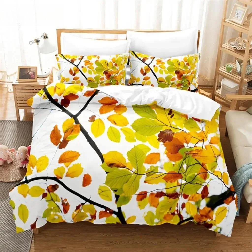 Comforter 3D Fall Leaves Queen King Size Autumn Leaves Bedding Natural Scenery Room Decor 3 Piece Set With 2 S