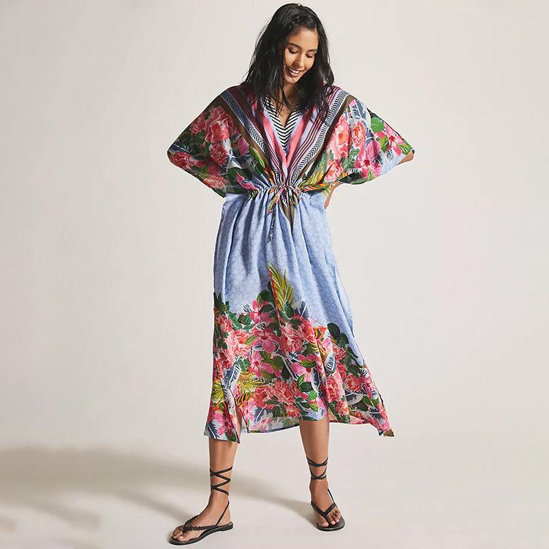 

Пляжная накидка на шнурке в европейском и американском стиле с принтом - Стройнящий купальник-бикини для женщин One Size