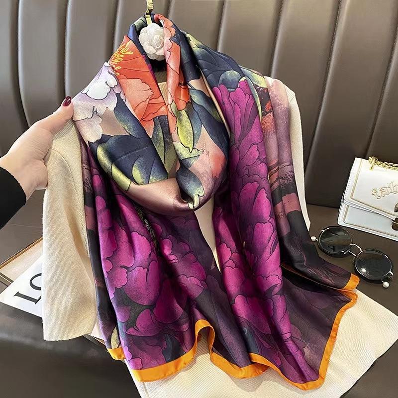 High-End Women's Chinese Style Silk Scarf: Summer Liji Brocade, 90x180, Sun Protection, Perfect Gift Shawl