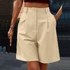 Women Casual Shorts High Waist Straight Loose Button Pocket Solid Color Ladies Summer Wide Leg Short Pants Trousers Office Wear