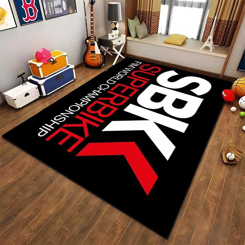"Black Carpet with SBK Superbike Championship Logo and Red Arrow" Suitable for use as an anti-slip for living room bedroom sofas