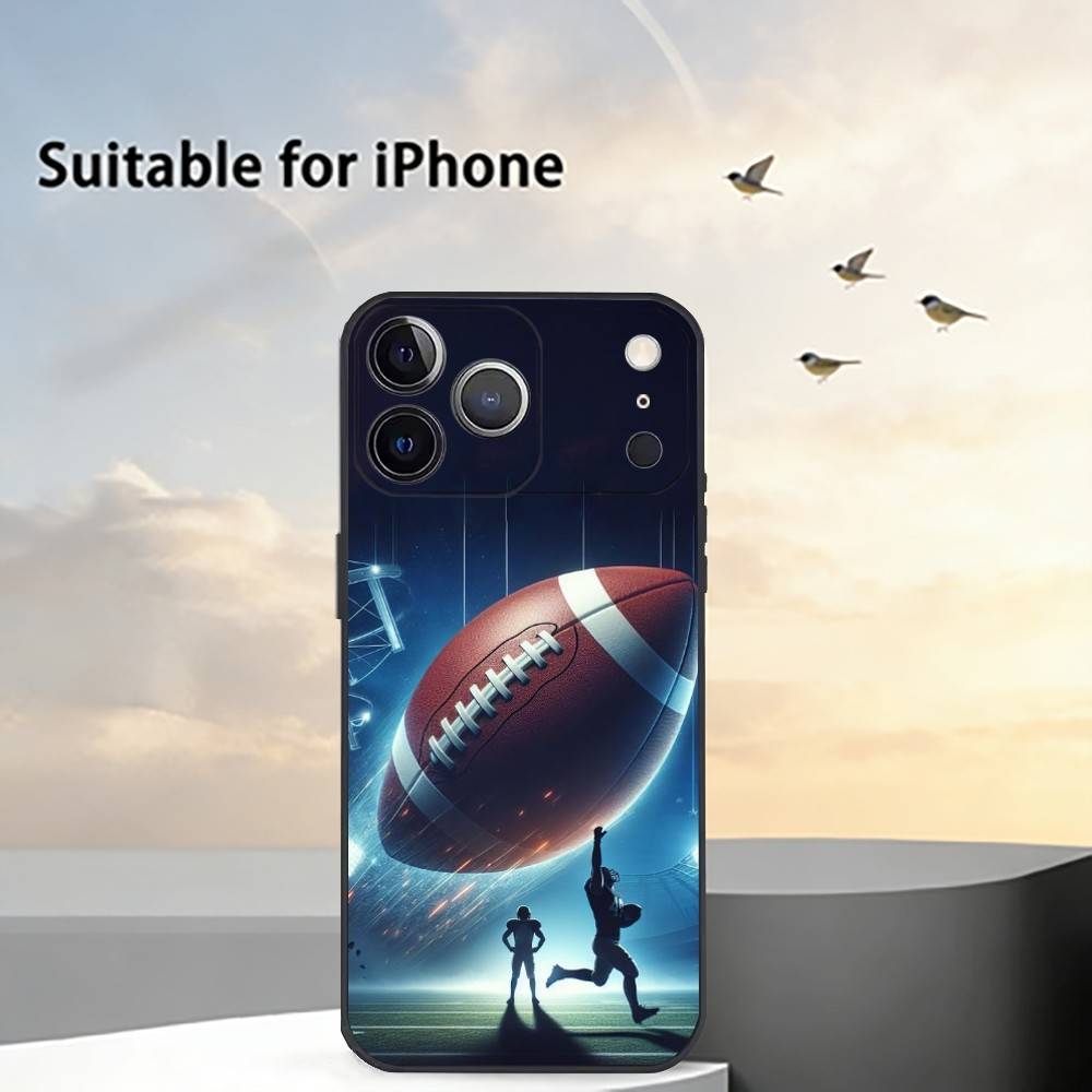 American Football Sport Phone Case For iPhone 17,16,15,14,13,12,11 Plus,Pro Max,XS,Soft Silicone Black Cover