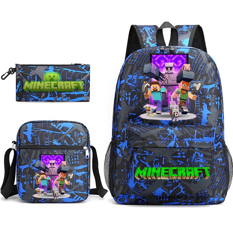 2022 Cross-border Starry Sky School Bag Three-piece Casual Fashion My World Game School Travel Bag