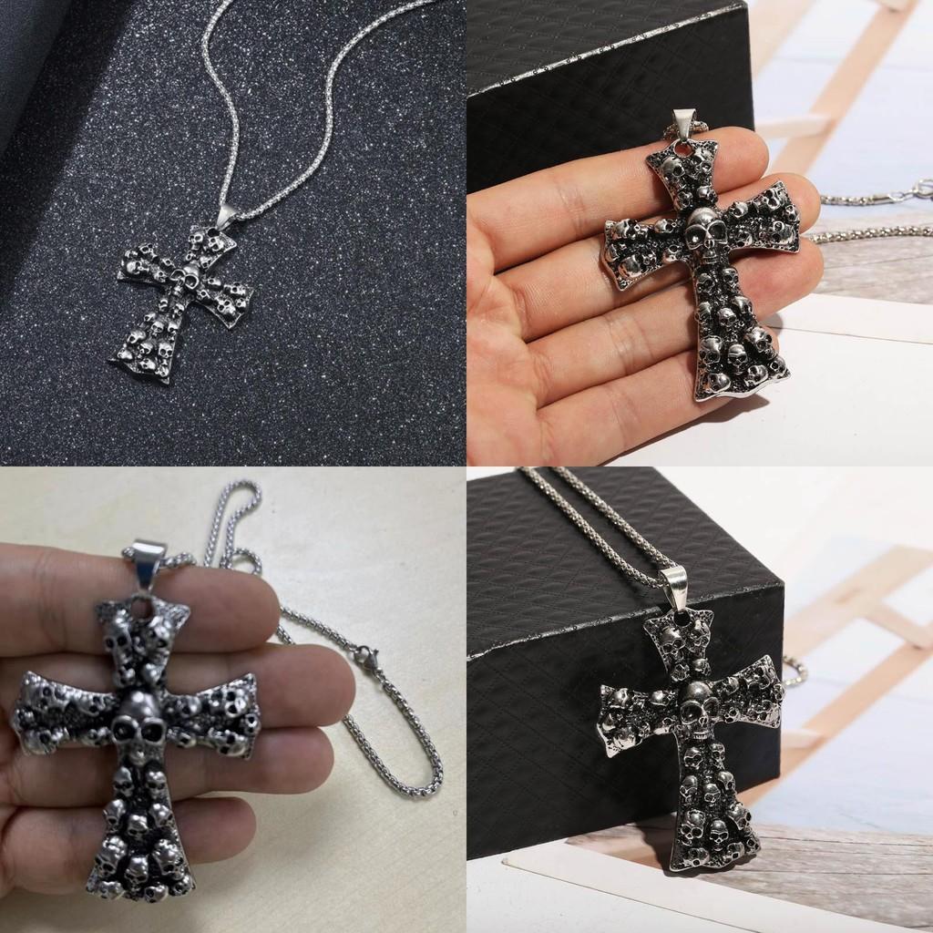 Stylish Punk Gothic Skull Cross Vintage Pendant Necklace For Halloween Celebrations