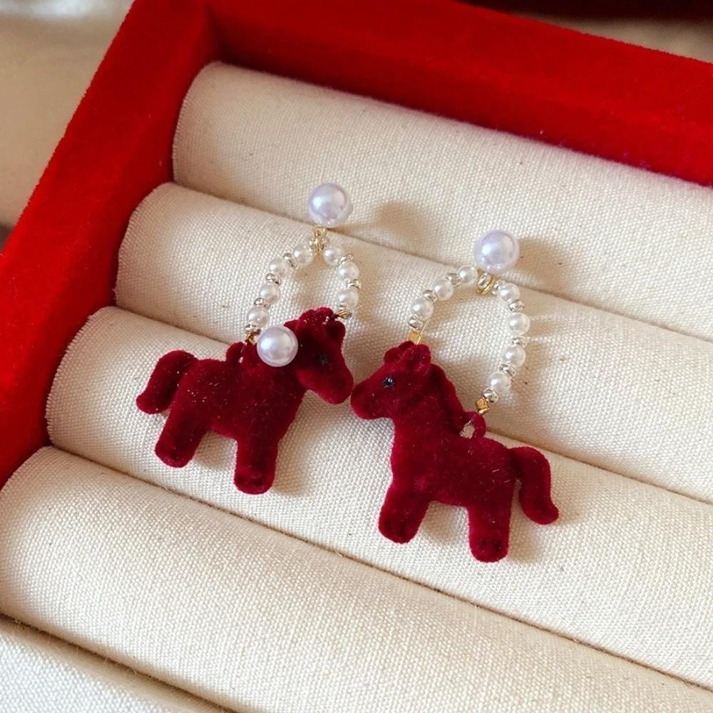 Cartoon Horse Horse Mascot Drop Earrings Fashion Jewelry Red Pony Earrings  Year of Horse Gift