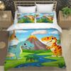 Desenho Animado Dinossauro, Conjuntos de Cama de Microfibra, Roupa de Cama Infantil com Zíper Decoração de Quarto Capa de Edredom para Adolescentes Adulto 3 Peças