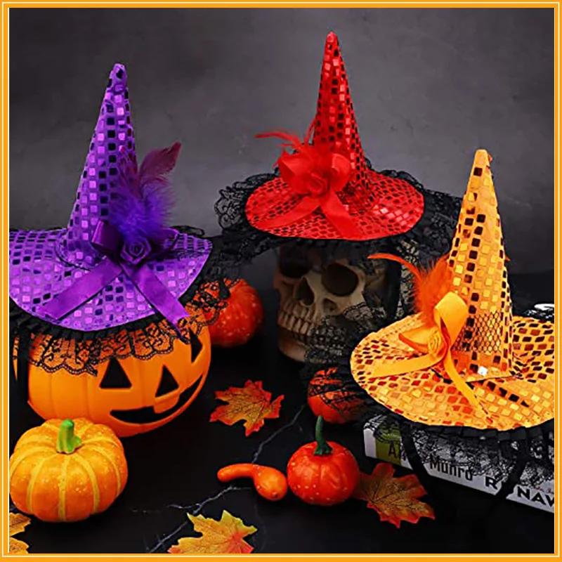 כובע מכשפה לכבוד ליל כל הקדושים, סרט ראש קוסם, כיסוי ראש עם קורי עכביש לליל כל הקדושים, חג המולד, תחפושת, נזר, אביזר, מסיבת התחפושות, ציוד למסיבה