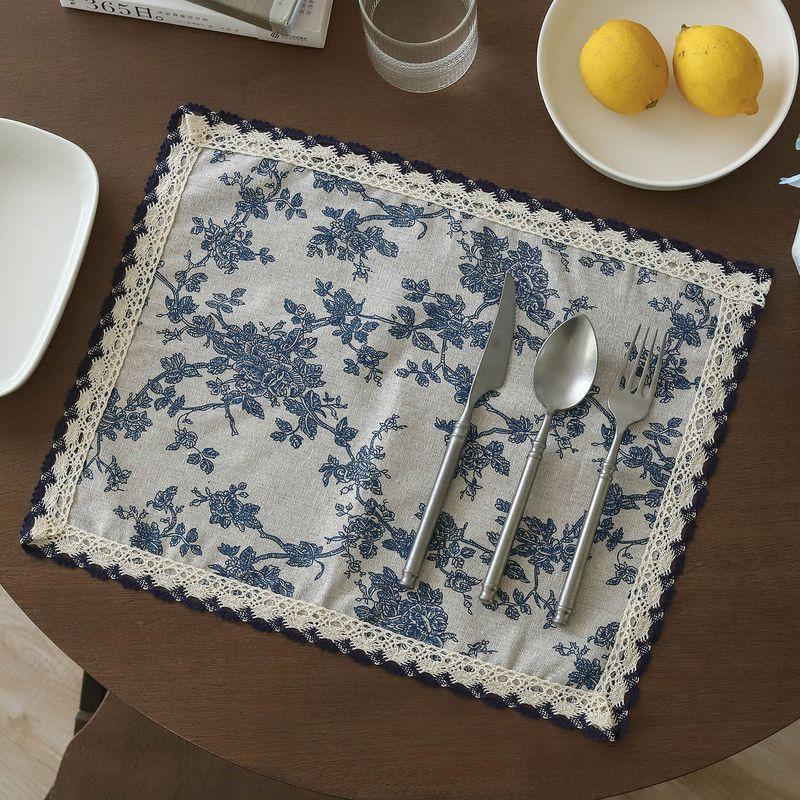 

Zhiwu French style Blue Floral Placemat Retro Fabric Insulation Mat Desktop Decoration Coffee Table Mat Photo Props Cloth Pastoral Blue Floral Placemat 43*33cm