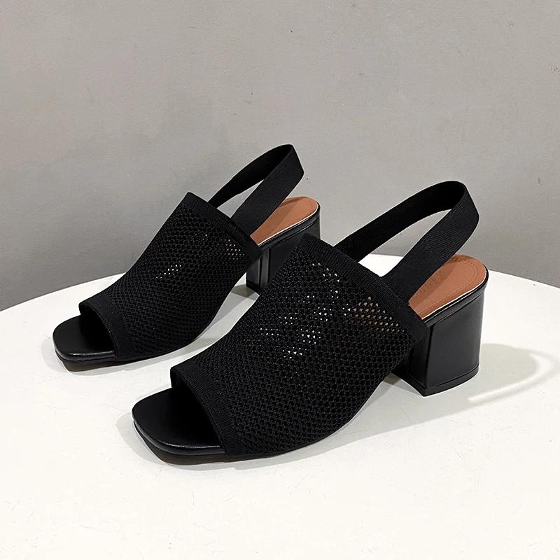 Fashion 2025Summer Elegant Sandals with Fine Mesh Breathable Upper, New Elastic Back Strap for Women, Korean Version Casual Sandals