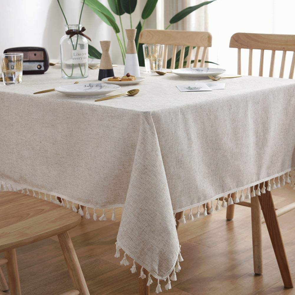 Linen Tablecloths Fabric Tassel Tablecloth Dust-Proof Table Cover For Kitchen Dinning Tabletop Home Decoration Everyday Use