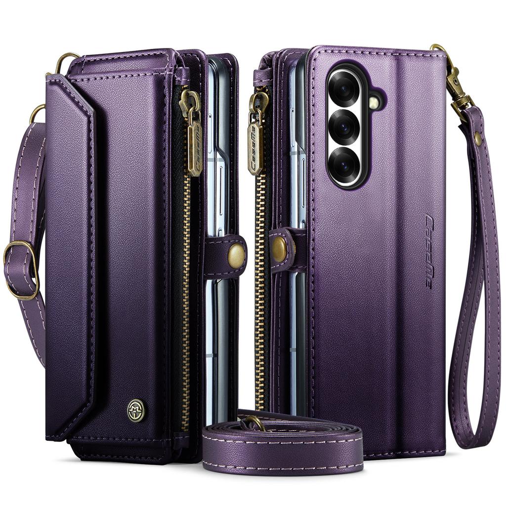 Crossbody Zipper Wallet Case For Samsung Z Fold7/Z Fold5 - PU Leather Card Holder Flip Cover
