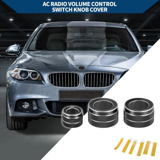 AC Radio Volume Control Switch Knob Cover Ring for BMW F10 2008-2015 Black 3 Pcs