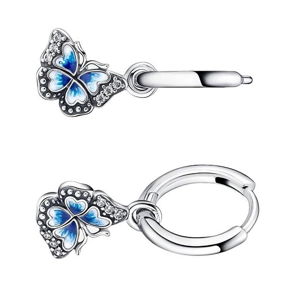 Pandora Blå sommerfugl bøyle øredobber Sterling sølv 290778C01 for kvinner