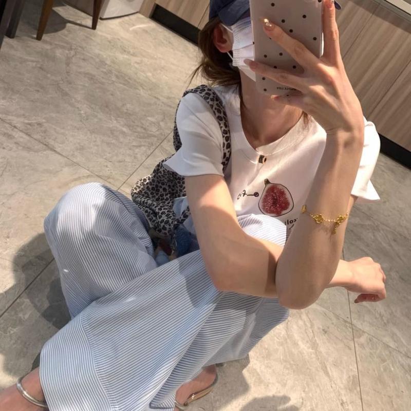 Women's Summer Thin Blue Vertical Stripe Wide-Leg Lounge Pants - Loose Drawstring Casual Cooling Trousers for Walking