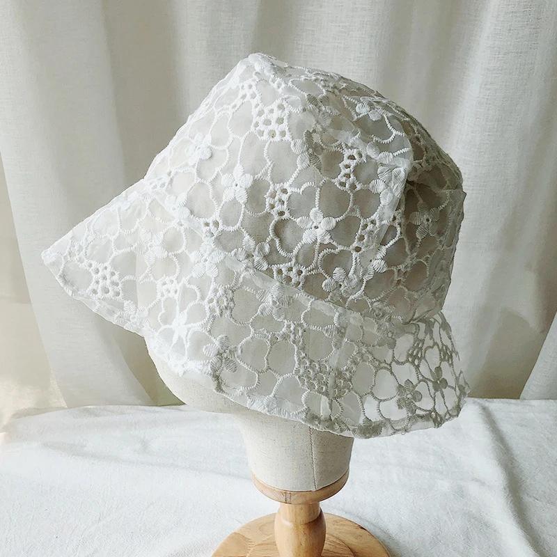 Summer Bucket Hat Hollow Lace Flower Fishermen Hat Women Wide Brim Sun Hats Outdoor Travel Casual Sun Proof Hat Caps Headdress