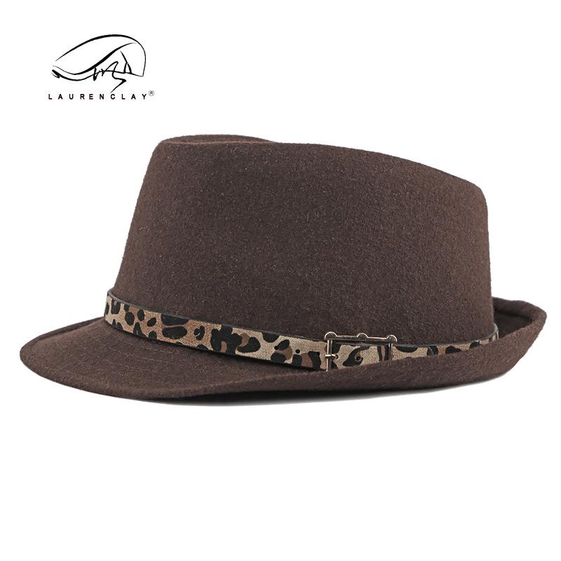 Hat women's fashion top hat autumn and winter simple light board leopard print woolen top hat British retro jazz hat men