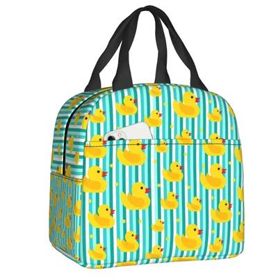 Yellow Ducks Blue Stripes Lunch Box for Women Thermal Cooler Food Insulated  Bag School Children Student Picnic Tote Bags