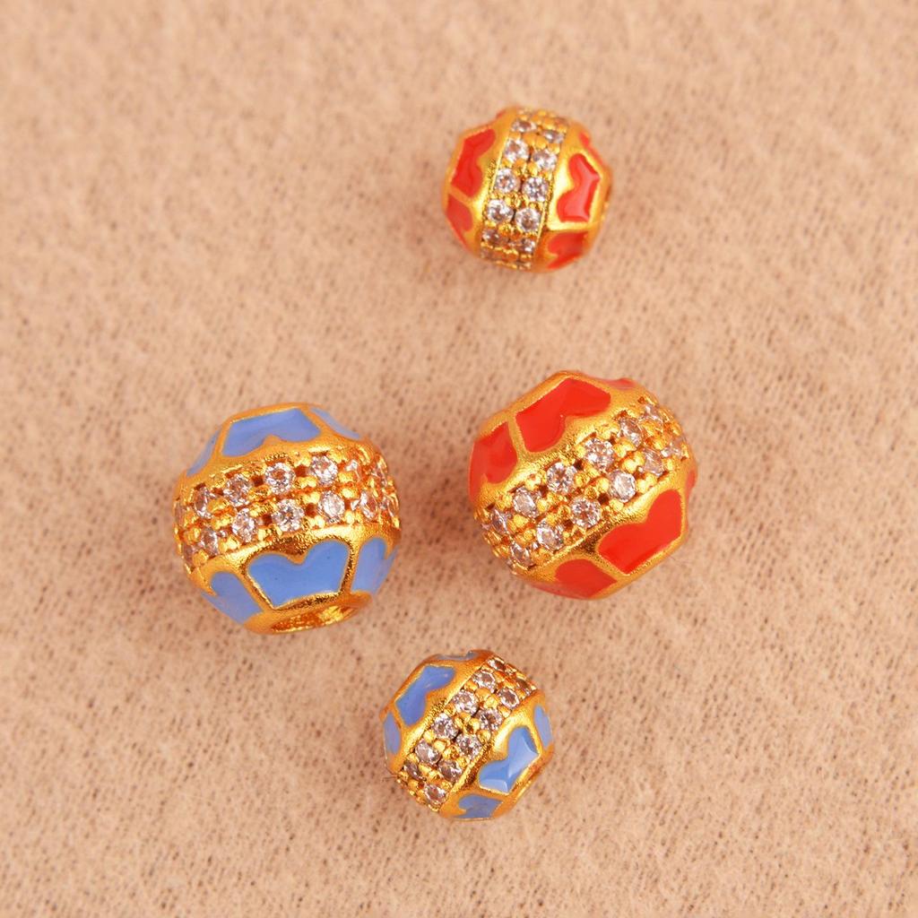 Perles Fleur Trèfle à Quatre Feuilles Or Sable Émaillé avec Incrustation de Zircon pour Bijoux DIY