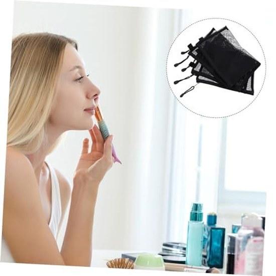 No-brand nylon black mesh cosmetic pouch set 10 zipper transparent design convenient storage organizer travel toiletry bag.